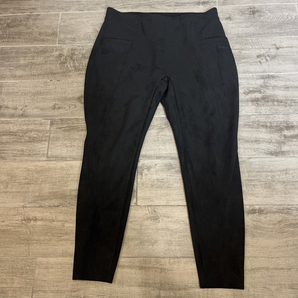 Halara High Waisted Tummy Control Side Pocket Suede Casual Leggings Black Sz XL